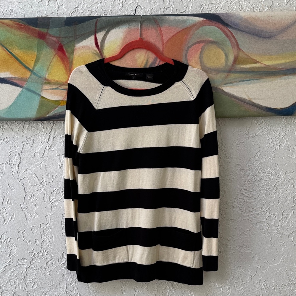 JEANNE PIERRE Black and Cream Striped Sweater